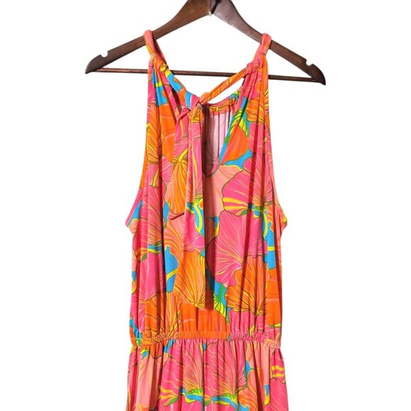 Trina Turk Juju Ginko Printed Jumpsuit Size L Pink Orange Flared Womens - Picture 6 of 11